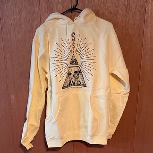 Half Way Dead Cream Graphic Pullover Hoodie - Illuminated Pyramid Design